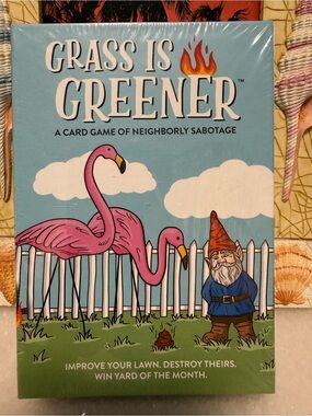 Grass Is Greener Card Game - Blue Box with Pink Flamingos